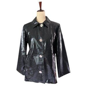 Illusion by Sherry Cassin Women' s Jacket Black Faux Alligator Leather Sz Medium